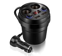 Ejoyous Dual USB Car Charger, DC5V 120W Multifunction Cup Holder Car Charger with Dual Cigarette Lighter Holes for Phone Tablet PC