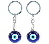 Ejoyous Evil Eye Keyring, 2Pcs Charms Pendants Crafting Glass Lucky Evil Eye Keychain, Durable Alloy Coloured Glaze Amulet Blue Eye Keyring for Good Luck Protection