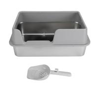 Ejoyous Katzenklo Open High Edge, Cat Toilet Stainless Steel Splash Protection with a Litter Box Shovel for Small and Medium -sized Cats (Small Size Grey)