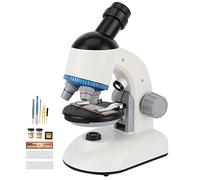 Ejoyous Kids Microscope Plastic Children Microscope 40X 1200X with 360 Rotation Head LED Light 10X 20X Eyepieces for Beginners Home Classroom Science Learning (White)