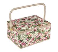 Ejoyous Large Sewing Basket, Sewing Floral Printed Fabric Craft Storage, 12.0 X 9.1 X 6.1Inch, Multiple Sections, Ergonomic Handle, Beautiful Design, Portable Sewing Kit, Intage Sewing with Internal