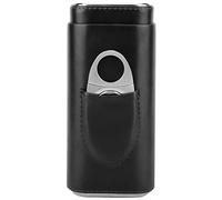 Ejoyous Leather Cigar Humidor, Cedar Wood Lined for 3 Cigars Portable Travel Cigar Case with Cutter Elegant Men Dad Groomsmen (Black)