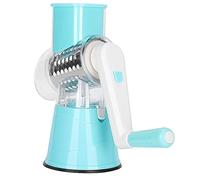 Ejoyous Manual Vegetable Cutter, Plastic and Stainless Steel Cheese Grater with 3 Blades, Suction Base, Fast Slicing Shredding Grinding for Kitchen Home Cooks (Blue)