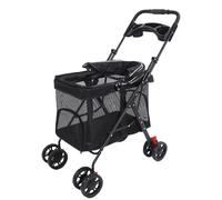Ejoyous Pet Stroller Metal Foldable Dog Stroller 4 Wheels One Click Folding with 180° View Window 3 Way Sunshade Cup Holder for Travel Walking with Cats and Dogs (Black)