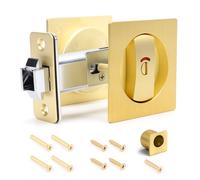 Ejoyous Pocket Door Hardware Lock with Edge Pull, Zinc Alloy Red Green Indication Privacy Pocket Door Latch, Recessed Mounting for Kitchen Bedroom Bathroom Sliding Doors (Gold)