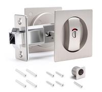 Ejoyous Pocket Door Hardware Lock with Edge Pull, Zinc Alloy Red Green Indication Privacy Pocket Door Latch, Recessed Mounting for Kitchen Bedroom Bathroom Sliding Doors (Silver)