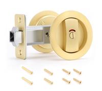 Ejoyous Pocket Door Hardware Lock, Zinc Alloy Red Green Indication Round Privacy Pocket Door Pull, Recessed Mounting for Kitchen Bedroom Bathroom Sliding Doors (Gold)