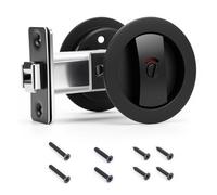 Ejoyous Pocket Door Hardware Lock, Zinc Alloy Red Green Indication Round Privacy Pocket Door Pull, Recessed Mounting for Kitchen Bedroom Bathroom Sliding Doors (Black)