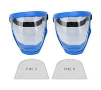 Ejoyous Protective Face Shield, 2pcs Anti-fog dust proof Protective Full Mask, Reusable Face Shield with Safety Elastic Belt Filter Cotton Pads Transparent for Unisex (Adult Blue White)