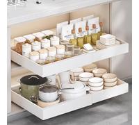 Ejoyous Pull Out Cabinet Organizer, Pull Out Kitchen Storage, Adjustable Drawers Pull Out, No Punch for Kitchen Base Cabinet Organization, Sliding Drawer Kitchen Organiser Shelf (White)