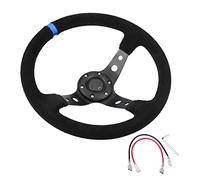 Ejoyous Racing Steering Wheel, Universal 14inch 6-Bolt Car Sport Steering Wheel with Horn Button Napped Leather Aluminum Frame for Most Vehicles Cars (Blue)