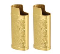 Ejoyous Retro Lighter Case Zinc Alloy Vintage Lighter Case Cover 2pcs 3D Floral Stamped Engraving Metal Sleeve for Smokers Collectors Daily Carry (Gold)