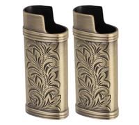 Ejoyous Retro Lighter Case Zinc Alloy Vintage Lighter Case Cover 2pcs 3D Floral Stamped Engraving Metal Sleeve for Smokers Collectors Daily Carry (Bronze)
