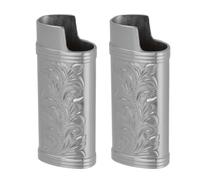 Ejoyous Retro Lighter Case Zinc Alloy Vintage Lighter Case Cover 2pcs 3D Floral Stamped Engraving Metal Sleeve for Smokers Collectors Daily Carry (Gray)