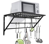 Ejoyous Saucepan Racks Wall Mounted, 2 in 1 Antirust Pan Racks for Kitchen Hanging Pot Cutter Spoon Slice Bathroom Shelf, Pot Rack Storage Organizer Utensils Hanging Shelf with 10 Hook Holders