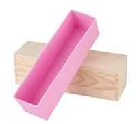 Ejoyous Soap Mold, Wood and Silicone Soap Box Mold 28.2 X 9 X 9 Cm with Rose Pattern Liner, Rounded Edges, for DIY Handmade Bread and Cake Making At Home (Pink Silicone+Wooden Box)