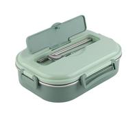 Ejoyous Stainless Steel Lunch Box 4-Way Portable Container with Water-Filled Heat Layer and Cutlery Set in The Lid Densely Densely by Silicone Seal and (Four-Grid Lunch Box with Soup Bowl: Green