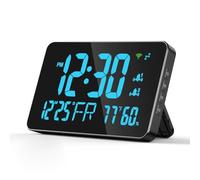 Ejoyous Tuya WiFi Table Clock Calendar with Digital LED Display, Support for WiFi Car Calibration, 4-Level Adjustable Brightness, App Remote Display, Temperature Limit Warning (Blue)