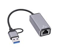 Ejoyous USB C USB A Ethernet Adapter Aluminum C to RJ45 Network Converter 100Mbps with LED Indicator Surge Protection for Laptop Phone Tablet Travel Office