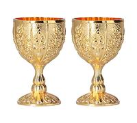 Ejoyous Vintage Golden Wine Goblet - 2 Pcs Medieval Retro Ornaments for Kitchen Home Bar Party Wedding Decoration (Pumpkin Gold)