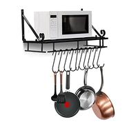 Ejoyous Wall Mount Pot Pan Rack, 45CM Saucepan Hanging Rack Multifunctional Utensils Holder Shelf Metal Cookware Organiser with 10 Hooks, Black