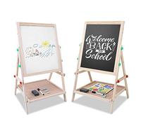 Ejoyous Wooden Art Easel for Kids, 2 in 1 Double Sided Writing Board Height Adjustable Whiteboard & Blackboard Drawing Board Easel for Children