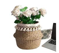 Ejoyous Woven Straw Basket, Natural Material, Foldable Storage Solution for Home, Picnic, Beach, and Laundry, 22 to 36 cm Size Options (Grey1)