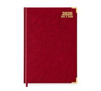 EJRange 2026 A4 Day Per Page Diary - Half-Hourly Appointment Book with Times, Day-to-View Planner, PU Leather Hardback, Padded Cover, Ribbon Marker - Burgundy & Gold