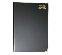 EJRange 2026 Large A4 Diary Day to Page - Half-Hourly Appointment Planner, Daily Journal & Organiser, PU Leather Hardback, Ribbon, Full Weekend Pages, Ideal for Home and Office Use - Black & Gold