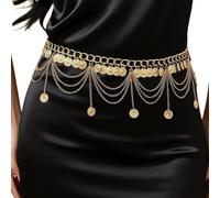 EJRUP 1 x Women's Chain Belts, Multilayer Metal Belt, Gold Adjustable Slim Waist Belt, Bohemian Style, for Elegant Dresses, Country Jeans Accessories