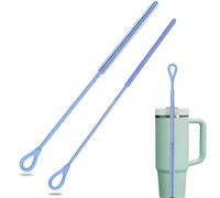 EJRUP Reusable Silicone Straws Brush, 2 Pieces Extra Long Silicone Straw Brush, Non-Slip Soft Folding Handle for Glass and Metal, 6mm+9mm