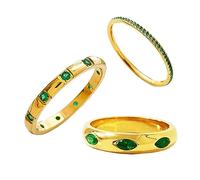 EjszaKod 3PCS Emerald Rings for Women, Colorfast Green Cubic Zircon Stacking Rings Set Dainty Emerald Ring, Stackable Green Rings for Women Girls Simple Midi Thumb Finger Rings Size 6 to 8, 7, Metal