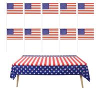 EJUFNS 1 Piece Of American Flag Tablecloth, 10 Pieces Of American Flag, Rectangular Party Tablecloth, Patriotic Theme Decoration, Independence Day Restaurant Decoration Supplies.