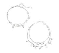 EJUFNS 2 Pieces of Silver Anklets, Pearl Pendant Anklets, Double-Layer Infinite Love Accessories, Bohemian Jewelry Accessories (2 Styles).