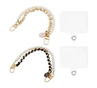 EJUFNS 2 Small Flower Stacked Rope Chains, 2 Mobile Phone Clips, Pearl Pendant Lanyards, Mobile Phone Wrist Lanyards, and Mobile Phone Decoration Accessories (White, Black).