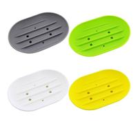 EJUFNS 4-Piece Oval Silicone Soap Box With Drainage Design, Non-Slip Soap Tray, Toiletries And Storage Supplies, Suitable For Bathrooms And Kitchens.
