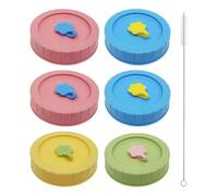 EJUFNS 6 Pieces Of Mason Jar Threaded Lids, 1 Piece Of Brush, Modern Minimalist Lids, Reusable Can Accessories, Anti-Beverage Overflow Lids, Outdoor Travel Tools, Suitable For Parties And Gatherings.