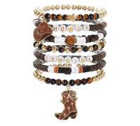EJUFNS 7 Pieces of Western Denim Bracelets, Stacked Beaded Stretch Bracelets, Persian Style Accessories, Women's All-Match Hand Accessories.
