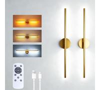 EJUXPSE Battery Operated Wall Sconces, 2 Pack 8000mAh Rechargeable Wall Lights, 3000K-6000K Dimmable Wireless Wall Light with Remote Control, 70CM Gold Wall Lamp for Living Room Bedroom Hallway