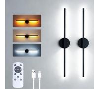 EJUXPSE Battery Operated Wall Sconces, 2 Pack 8000mAh Rechargeable Wall Lights, 3000K-6000K Dimmable Wireless Wall Light with Remote Control, 70CM Black Wall Lamp for Living Room Bedroom Hallway
