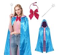 EJWCIG Fairy Godmother Costume Set, Woman Fairy Godmother with Blue Cape Bow Tie Star Stick Halloween Cosplay Party Dress Up, Blue, 150cm/59inch
