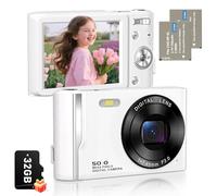 EJXHKNF 4K Digital Camera for Photography, Autofocus 50MP Vlogging Camera with Anti-Shake, 16X Zoom Compact Point and Shoot Digital Camera for Teens Adult Beginner with 2 Batteries, 32GB Card (White)