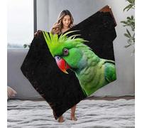 EJXN Baby Blankets Vibrant Green Parrot With Spiky Head Feathers Flannel Blanket White Blanket Ashtray(125x150cm)
