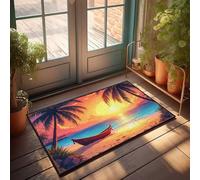 EJXN Backyard Bar Decor Sunset Serenity: Tropical Beach With Palm Trees And Boat Doormat Fall Outdoor Doormat Fall Rugs Indoor(40X60CM)