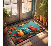 EJXN Beer Decorations For Man Cave Autumnal Owls: A Colorful Trio On Branch With Falling Leaves Doormat Fall Outdoor Decorations Bathroom Runner Rug(50X80CM)