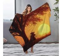 EJXN Big Blanket Sunset Serenity: A Cow Under The Tree Flannel Blanket Large Blanket Large Throw Blanket(125x150cm)