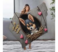 EJXN Blanket Queen Size Adorable Corgi In Nest With Hearts Flannel Blanket Blanket Queen Size Easter Gifts(127x100cm)