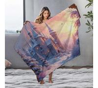 EJXN Blanket Queen Size Enchanted Winter Castle At Sunset Flannel Blanket Yellow Throw Blanket Bluey Blanket(125x150cm)
