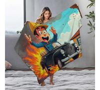 EJXN Blanket Queen Size Excited Driver Escapes Burning Classic Car Flannel Blanket Yellow Throw Blanket Bluey Blanket(150x200cm)