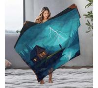 EJXN Blanket Queen Size Lonely Cabin By The Lake: A Stormy Night Scene Flannel Blanket Yellow Throw Blanket Bluey Blanket(150x200cm)